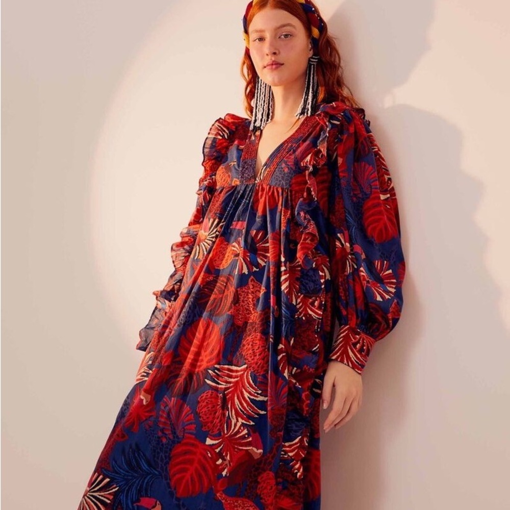 Farm Rio Midi Tent Dress with Ruffles